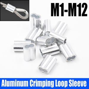 1-100PC M1-M12 알루미늄 압착 루프 슬리브 와이어 로프 페룰 8 자형 이중 구멍 클램프 케이블 고정 클립