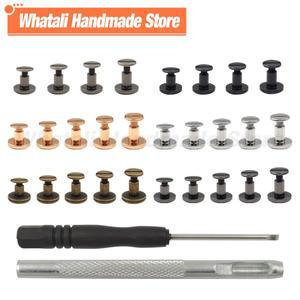 10 세트 금속 나사 네일 리벳 헤드 벨트 스트랩 수하물 가죽 공예 의류/가방 지갑 패스너 용 도구가있는 시