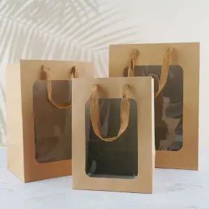 쇼핑백 선물 포장 투명창 가방 손잡이 종이 갈색