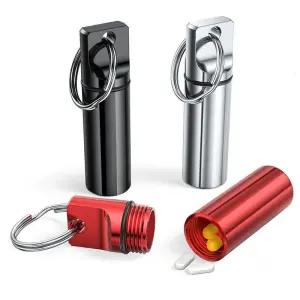 밀봉된 보관함 플랫 헤드 원형 합금 카트리지 및 비타민 피쉬 오일용 키체인이 포함된 알루미늄 방수 알약