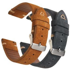 스웨이드 가죽 시계 스트랩 18mm 20mm 그레이 빈티지 밴드 교체 팔찌 수제 스티치