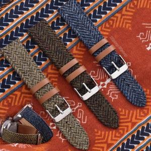 가죽 나일론 시계 밴드 18mm 20mm 퀵 릴리스 스트랩 빈티지 직조 팔찌 남성 여성 교체