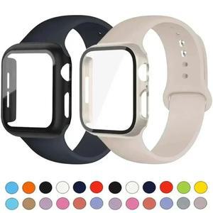 apple 호환 Watch 밴드 용 유리 + 케이스 스트랩 시리즈 9 8 7 6 SE 5 3 4 45mm 38mm 화면 보호기