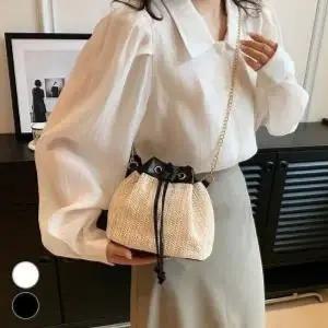 [골드스마일]복조리 왕골 체인 버킷백 버킷백 가방 여름 미니 여자