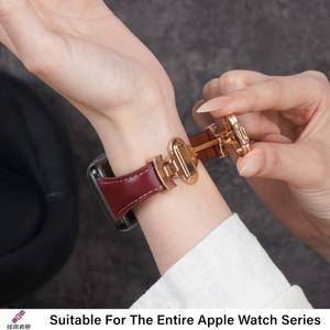 사과 시계 10 밴드 46mm 44/42mm 얇은 팔찌 iWatch 시리즈 여성 대한 네잎 클로버 마그네틱 가죽 스트랩