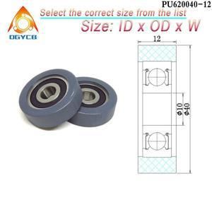 1피스 10x40x12mm 폴리우레탄 성형 베어링 롤러 PU 620040 -12 직경 40mm 회색 고무 코팅 플라스틱 플랫 휠