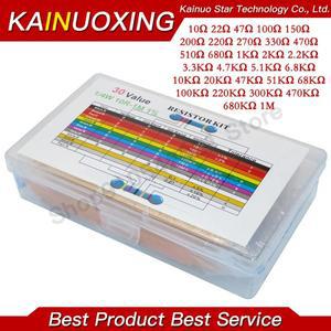 600개/몫 1/4W 박스 금속 필름 저항기 키트 1% 모듬 세트 10 -1M 옴 hm 팩 30 값 각 20개