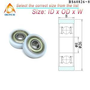 4피스 8x26x8mm 플라스틱 코팅 롤러 8x26x8 나일론 플랫 가이드 휠 BS60826-8 POM 임베디드 608 베어링 외