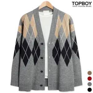 [탑보이][탑보이] 컬러배색 오버핏 아가일 가디건 (TR843)
