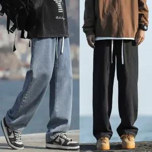 [아이에스이랩]사계절 허리밴딩 기본 와이드 데님 청바지 I5PC053