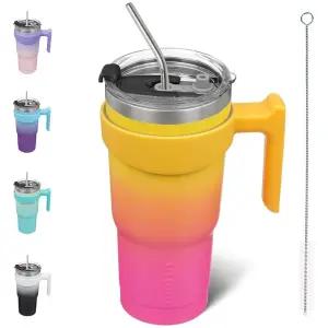 BJPKPK 스테인리스 리무버블 핸들 텀블러 591ml 핑크앤옐로우 로즈