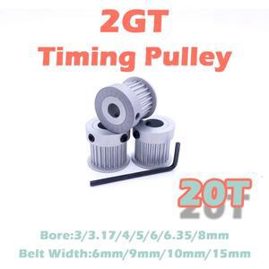 2GT 타이밍 풀리 20 톱니 벨트 폭 6 9 10 15mm GT2 동기 휠 보어 3 3.17 4 5 6.35 8mm 3D 프린터 부품