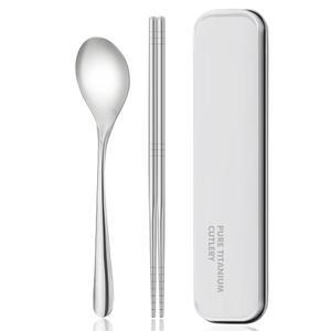 순수 티타늄 식기 세트 젓가락 포크 스푼 테이블 나이프 휴대용 재사용 가능한 여행 도구 (2)