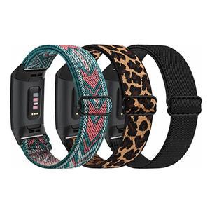 Fitbit Charge 3/4 밴드용 탄성 스트랩 루프 5/6 스마트 워치용 금속 어댑터가 있는 나일론 시계 팔찌