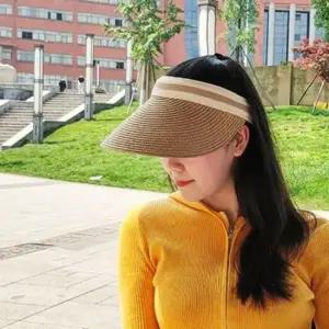 라탄 여자선캡 야외 햇빛가리개 모자 베이지