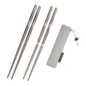 천 개의 바람 티타늄 젓가락, 접이식 경량 재사용 가능한 캠핑용 식기, 캠핑 배낭 하이킹 홈용 수납 가방, 2켤레