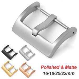 16 18 20 22mm 시계 밴드 금속 버클 스트랩 솔리드 스퀘어 버튼 스테인레스 스틸 매트 폴리 쉬드 걸쇠 실버