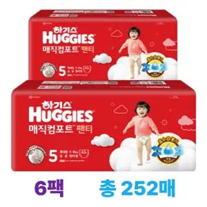 2024 하기스 매직컴포트 팬티 5단계 공용 42매 6팩 (총 252매)