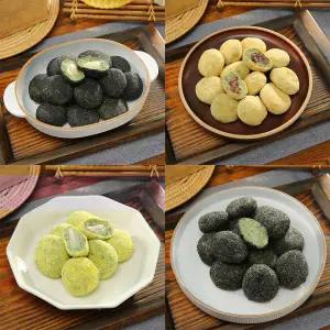 고수록 4종떡세트100개(검정깨두텁떡2봉+콩고물찹쌀떡3봉+생모시두텁떡3봉+검정깨인절미2봉)