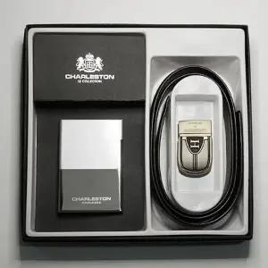 갈색 클래식 남성용 슬림 가죽 소가죽 벨트 선물용 세트