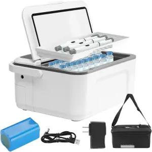 주세티 전기 인슐린 쿨러 여행용 케이스 박스 냉장고 5-6 펜용 휴대용 대용량 32-64 F 온도 조절 전원 공급