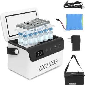 전기 인슐린 쿨러 여행용 케이스 박스 미니 냉장고 휴대용 4-5 펜 2-18°C 온도 조절 손잡이 전원 공급