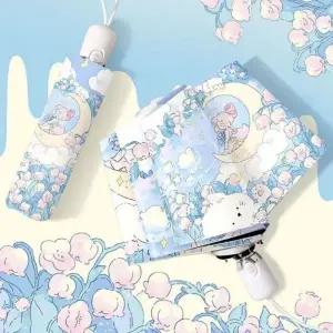 3단 미니 자동 양우산 휴대용 우산 달과 소녀 UV차단 암막 우양산 선물 우산