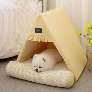 대형개집 강아지 반려동물 실내 휴식 삼각 펫 하우스 옐로우
