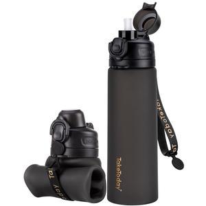 테이크투데이 접이식 물병 20온스, 누수 물병, 포함 타기, 프리, 스트랩 빨대 BPA 여행용 자전거 방지, 실리콘 하이킹, 야외용