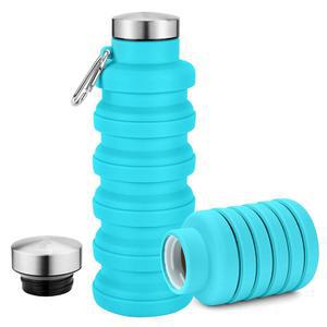 시탄플렉스 접이식 물병, 17온스 휴대용 하이킹, 헬스장, 스포츠-블루 BPA 포함 가능한 여행용 여행, 캠핑, 프리 실리콘 방지 카라비너 누수 재사용