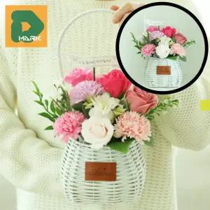 정성가득 플라워바구니 인테리어 실내용 인조 화분 축하용 장미 꽃바구니 선물용 카네이션 장식 화사한