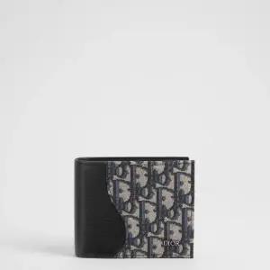 MUST IT_디올 Saddle 반지갑 - 블랙 그레인 송아지 가죽 마르퀘트리 베이지 블랙 Dior Oblique 자카드