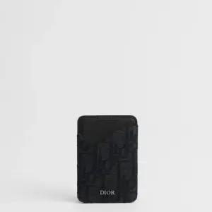 MUST IT_디올 Saddle 마그네틱 카드 지갑 - 블랙 그레인 송아지 가죽 마르퀘트리 블랙 Dior Oblique 자카드