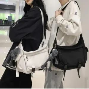 남녀공용 벨트 캔버스 메신저백 캐주얼 크로스백 가방