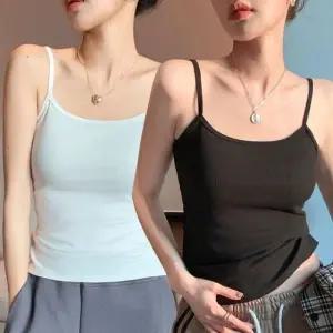 슬림핏 골지 끈나시 캡내장 이너 크롭 나시티