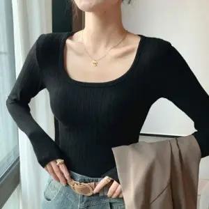 여성 스퀘어 유넥 골지 슬림 긴팔 티셔츠 FD-0703