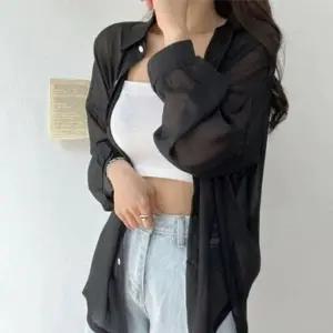 FSF-D0056 시스루 루즈핏 롱셔츠 (3Color)