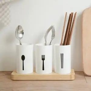 (종류 감성 수저통)북유럽 물빠짐 원목 3단 수저통 수저정리함