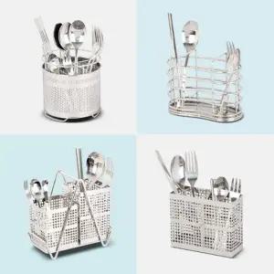 스텐수저통 물빠짐 정리함 꽂이 숟가락통 사각 걸이형 업소용수저함