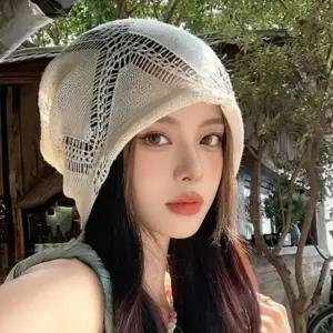 여성 여름 얇은 다이아 펀칭 레이스 니트 비니 모자