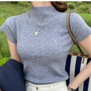 여성 골지 반목 반팔티 슬림핏 하프넥 반팔 티셔츠 데일리 봄 여름