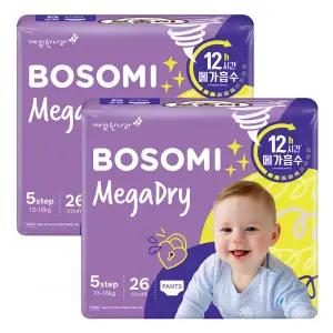 [롯데백화점]깨끗한나라 보솜이 메가드라이 팬티 특대형 26개입x2팩+펀앤라이트캡60매