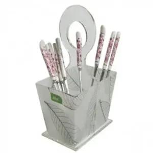 ( )젓가락 정리 2칸 나뭇잎 포크 수저통 손잡이 한지 대