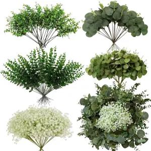 Autokcan 150개 5종 인공 그리너리 스템 혼합 유칼립투스 웨딩 부케 대량 가짜 잎을 꽃병 홈 테이블 장식