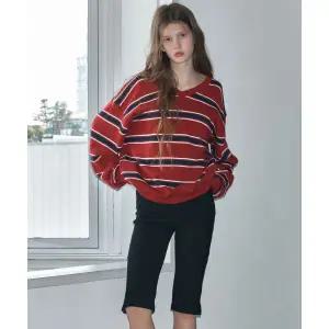 SO IR STRIPE V NECK SWEATSHIRT - RED 2073439