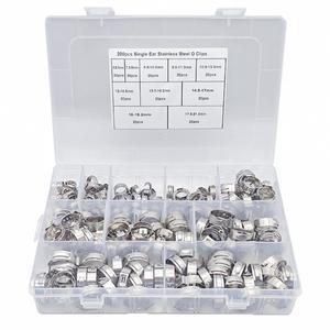 200pcs 7-21mm 단일 귀 무단계 호스 클램프 세트 -304 스테인레스 스틸 이어 클립, 파이프 고정용