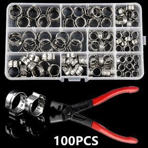 100개입 박스형 스테인리스 스틸 싱글 이어 후프 조합 + 바이스 클램프 링 크림프 핀치 세트 플라이어 목공