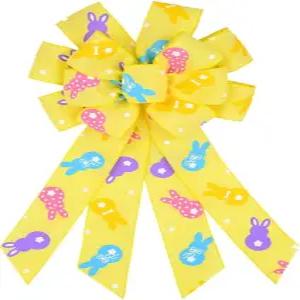 부활절 화환 활 노란 토끼 패턴 위한 삼베 - 휴일 현관 장식을 이스터 나무 토퍼