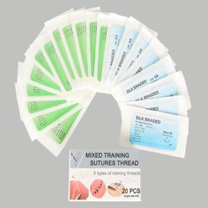 의대생 20Pcs 의료 바늘 봉합 나일론 모노 필라멘트 스레드 실습 키트 교육 시연 학생