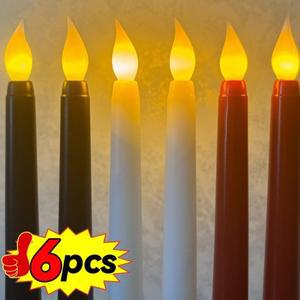 6Pcs LED Flameless 깜박이는 테이퍼 양초 3D 심지 램프 웨딩 홈 장식 배터리 작동 전자 촛불 빛